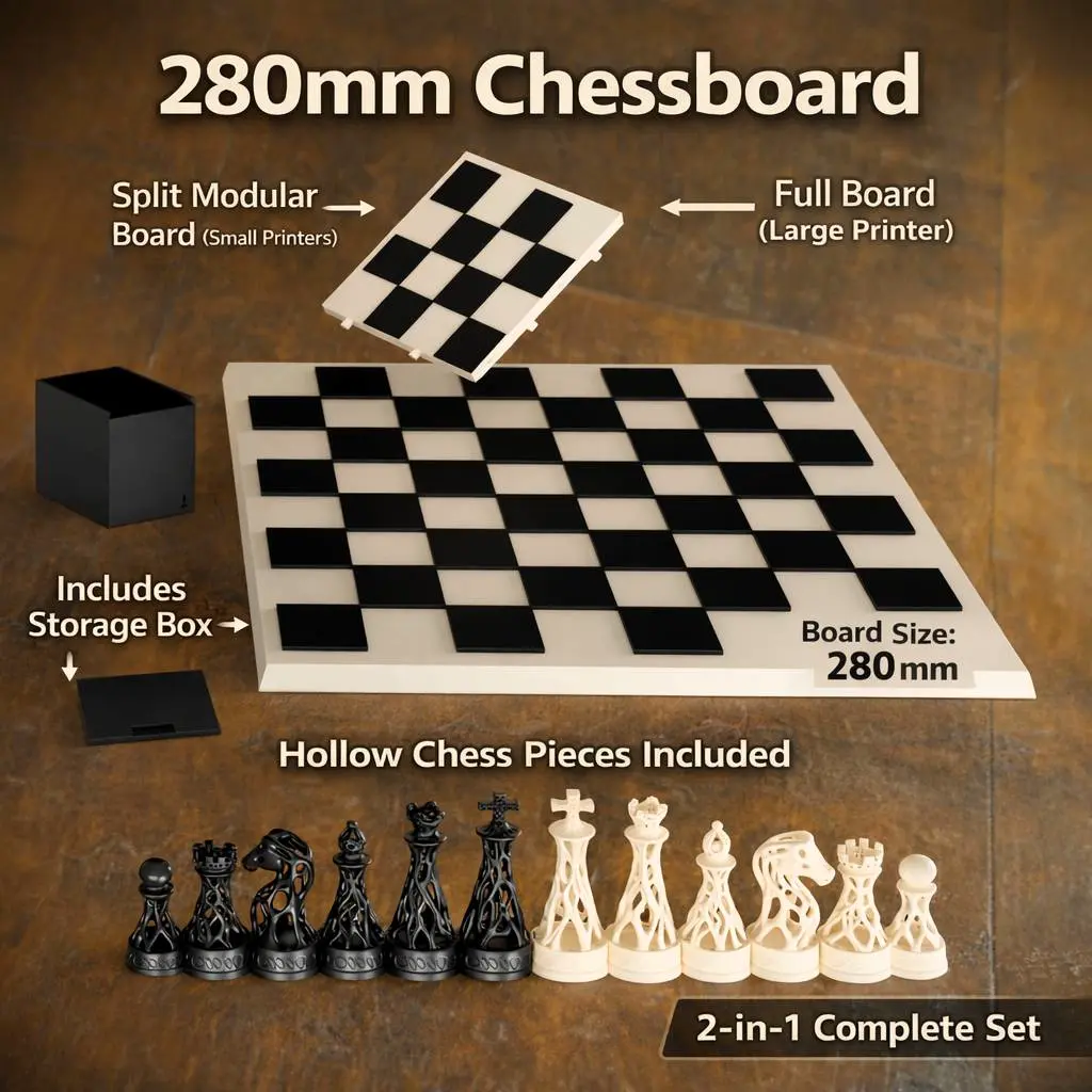 Bronvoorbeeld van het 3D-model 3D Multicolor Chess Set 280 – Full & Split Board Printable door XChessArt 3D