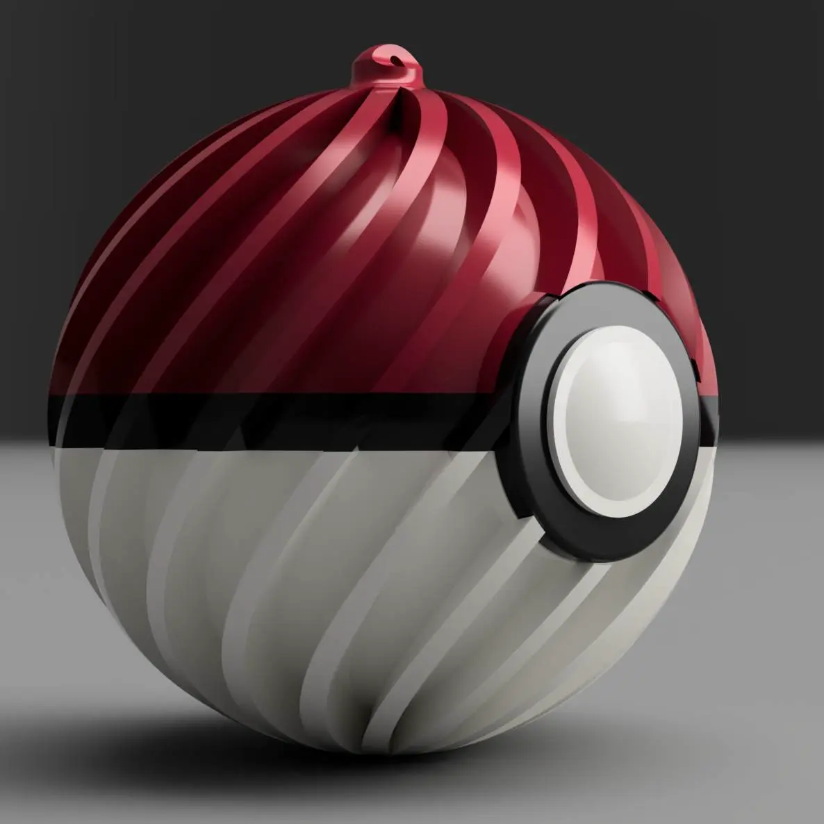 Source preview of the Christmas tree ornament, ball in Pokeball style 3D model by Jakub Lattenberg