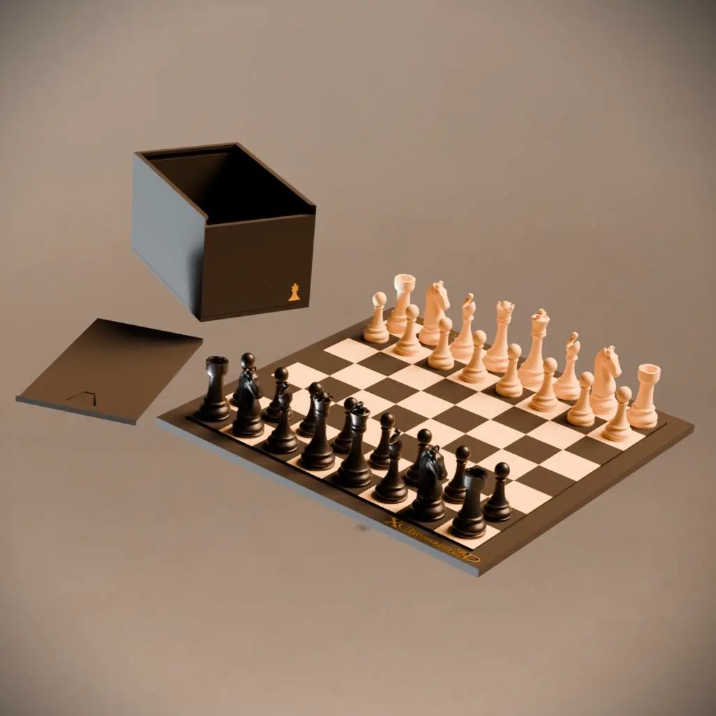 Source preview of the Compact 200mm Multicolor Chess Set STL 3MF 3D model by XChessArt 3D