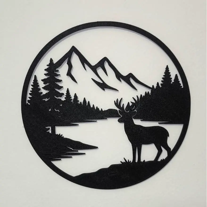 Bronvoorbeeld van het 3D-model Deer & Mountain Silhouette Wall Art door Carlos_Oliveira