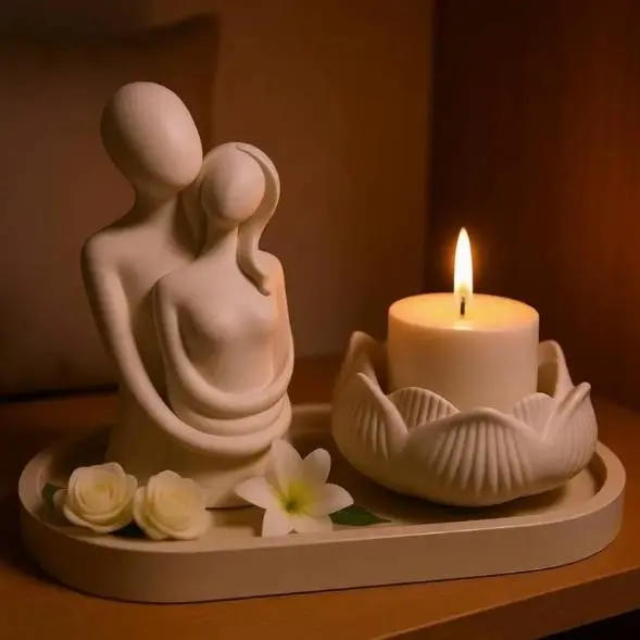 Source preview of the Eternal Embrace Sculpture & Lotus Candle Holder – Minimalist Kit 3D model by Cahdesigner