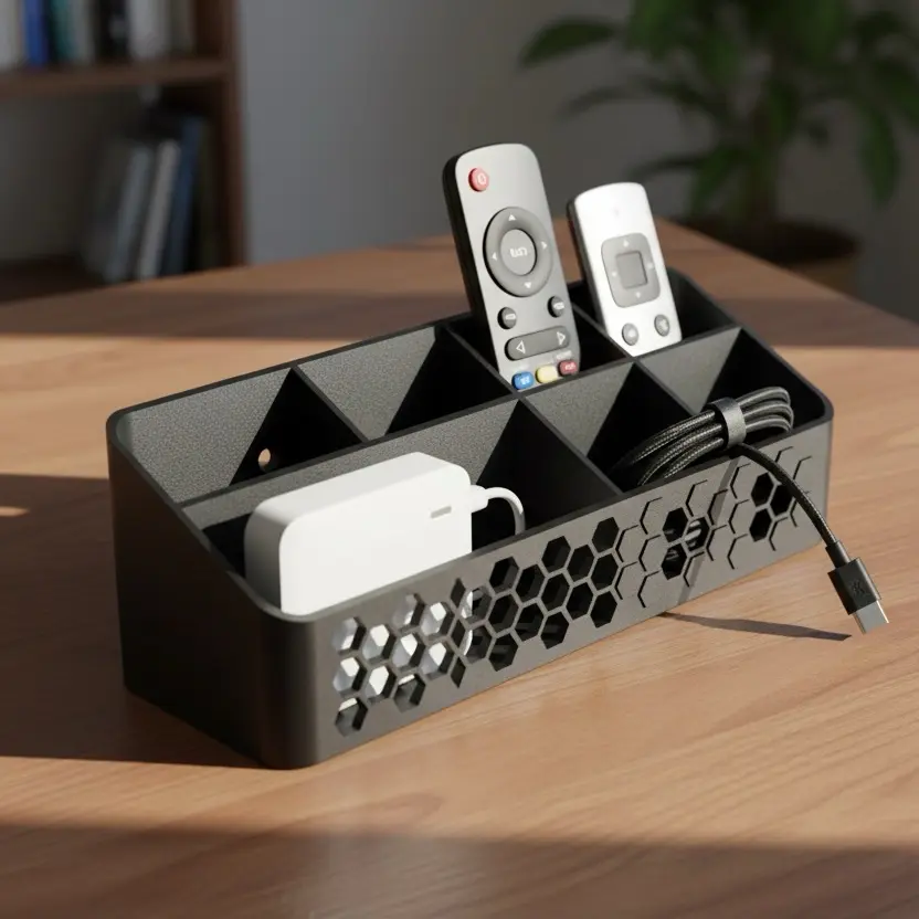 Bronvoorbeeld van het 3D-model Holder for up to 4 remote controls and 2 chargers door Ricardo-SS