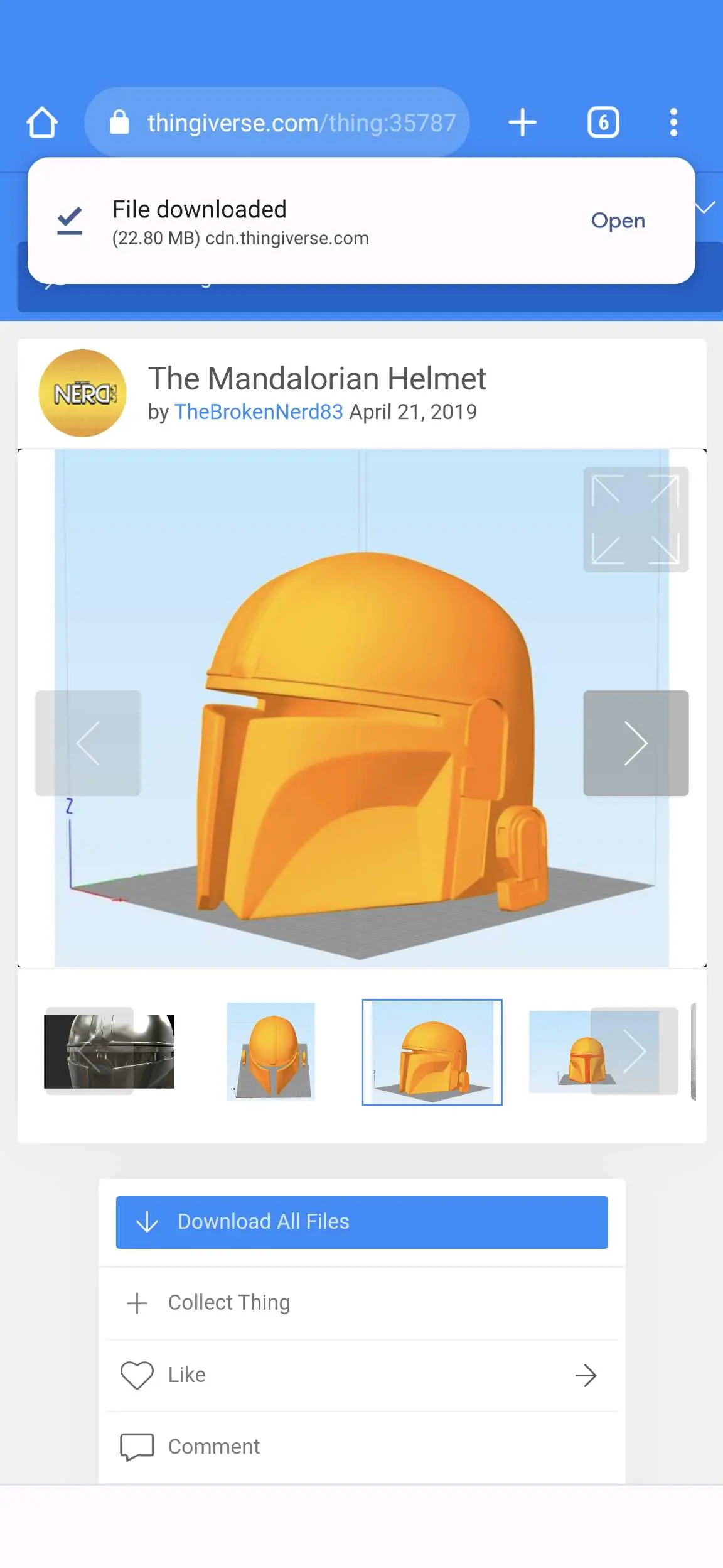 Source preview of the mandlorian helmet 3D model by Dltro