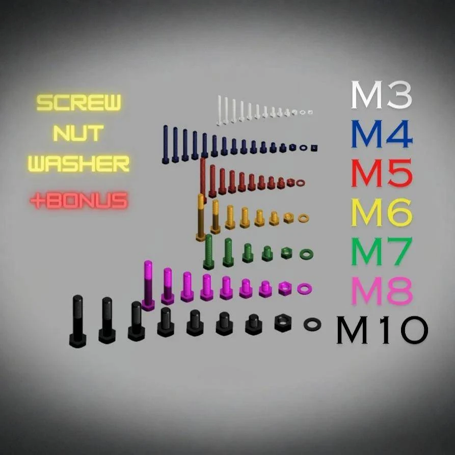 Bronvoorbeeld van het 3D-model Screw Set M3 M4 M5 M6 M7 M8 M10, ISO 4017 door Jerryie