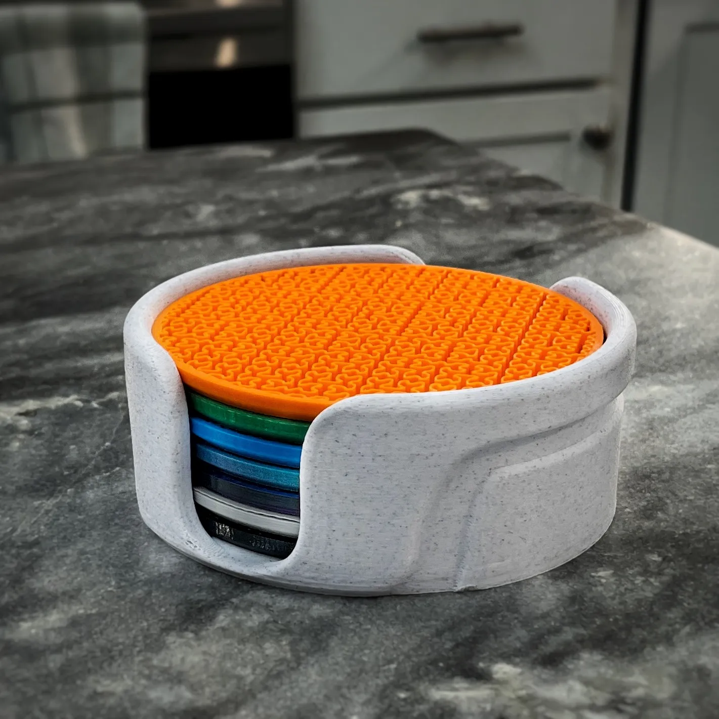Source preview of the Unique Infill Coaster Set with Custom Holder 3D model by HS3D